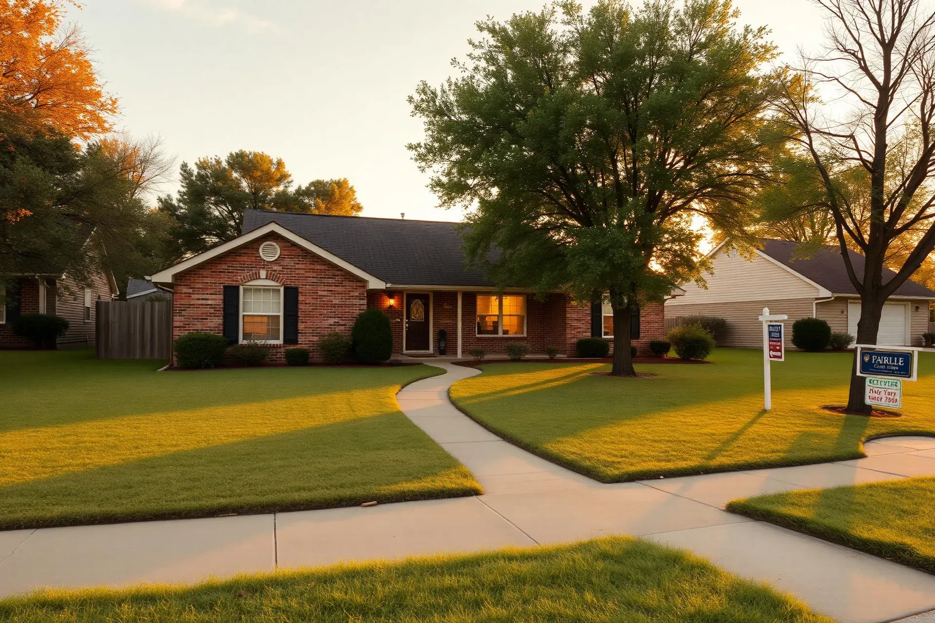 Warm, welcoming single-family home in an Oklahoma City suburban neighborhood at golden hour